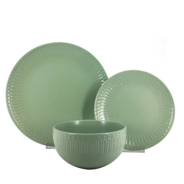 Embossed design 16pc stoneware dinner set