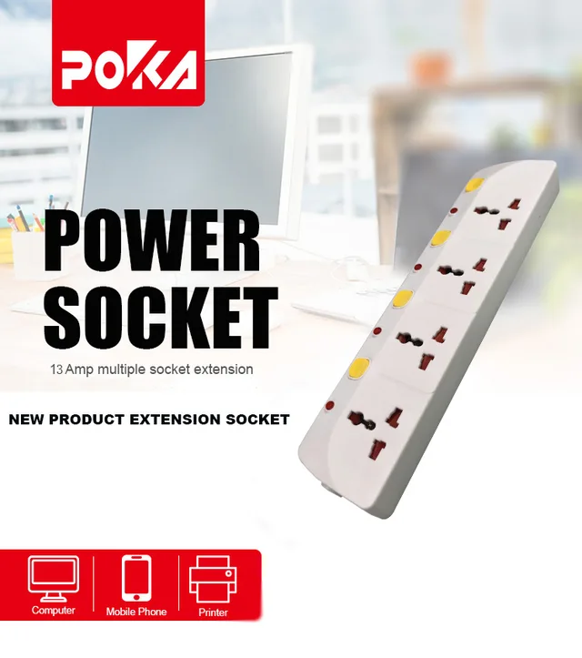 4 Way Universal Multi extension socket with individual switch and light