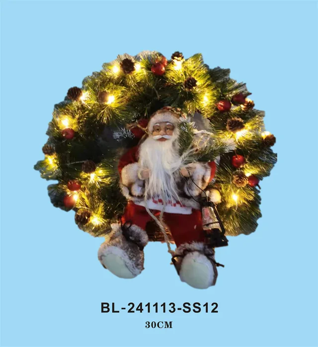LED wreath with sitting Santa