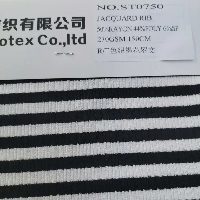 St0750 50%rayon 44%polyester 6%spandex Jacquard Rib 270gsm, Width 150cm