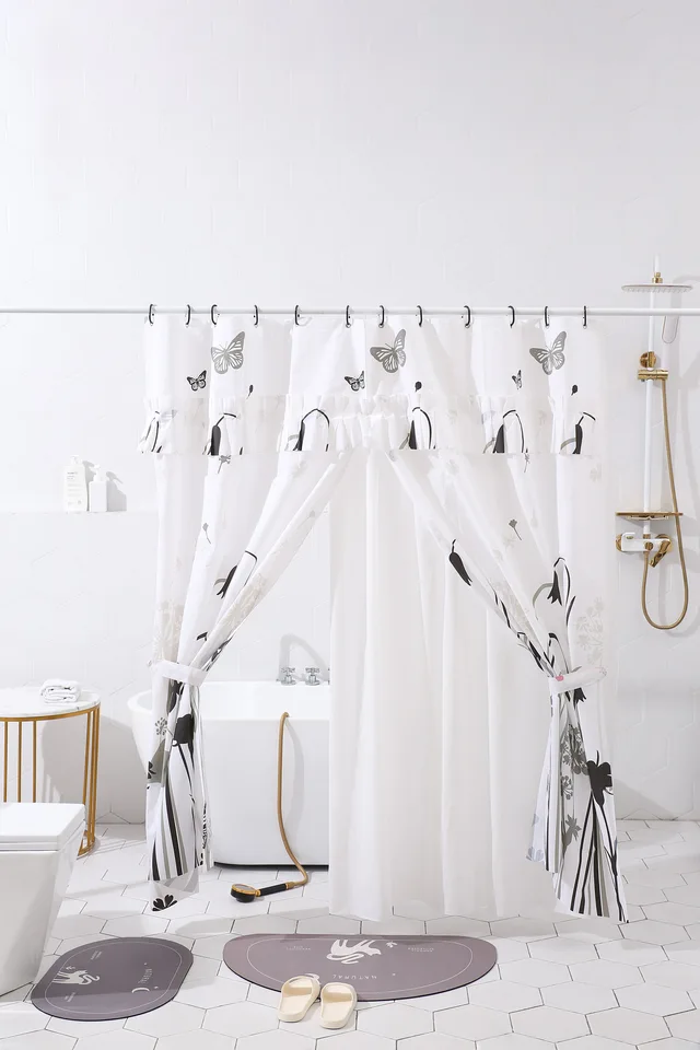PEVA sewing shower curtain with liner