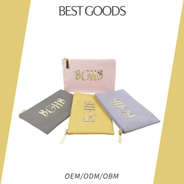 Cosmetic bag canvas flat pouch makeup bag storage bag
