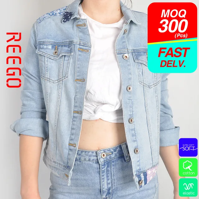 Women patch denim jacket function denim