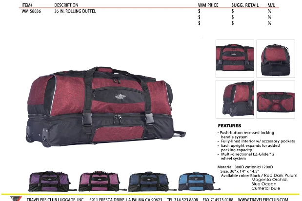 Rolling duffel wheels bag