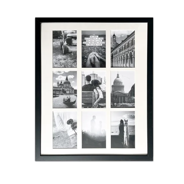16x20 Photo Picture Collage Frame matted to 9- 4x6 Photos, Black Wooden;Tempered Glass