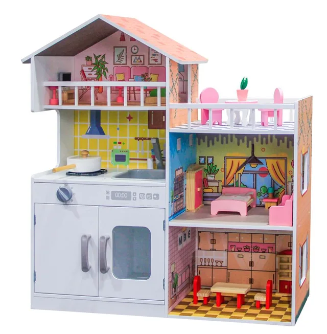 Wooden play kitchen and doll house