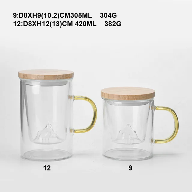 Export food grade coffee cup with handle bamboo lid wood lid high borosilicate glass teapot