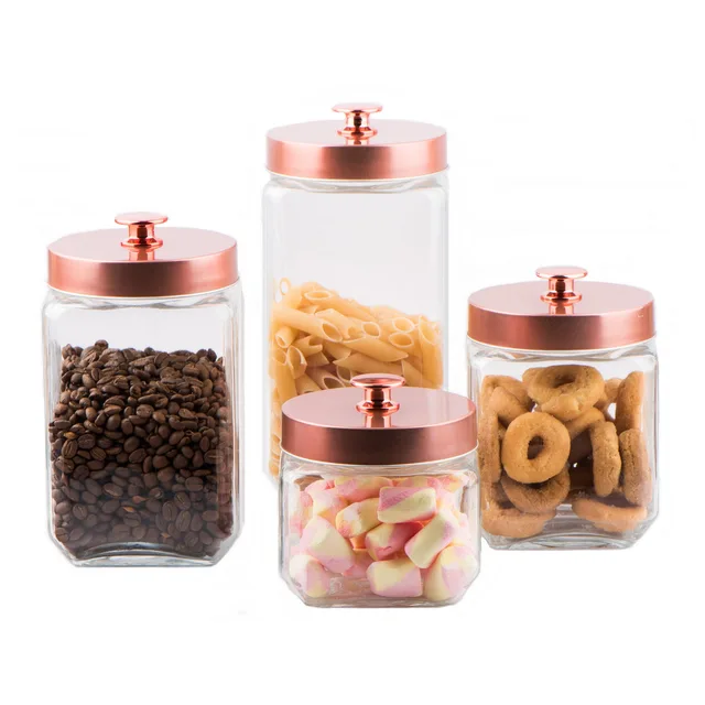 Square glass food jar with screw metal lid CCP095T4