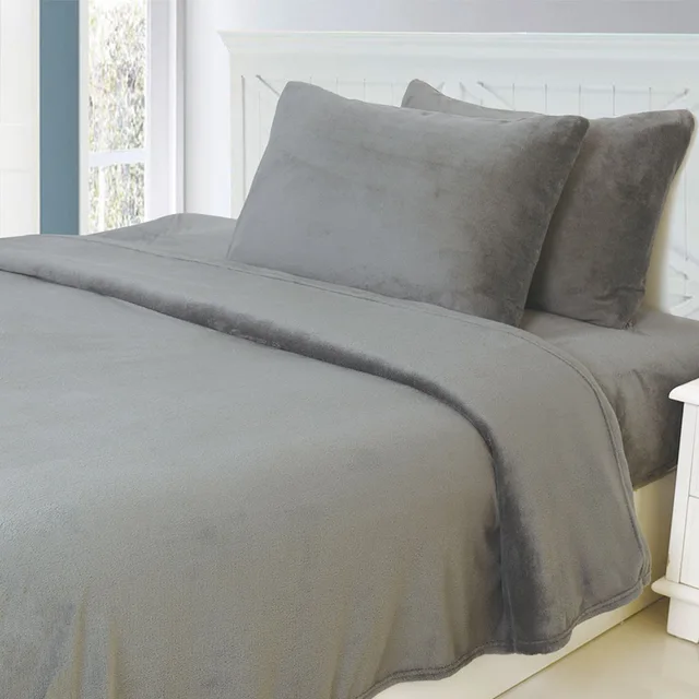 Solid Coral Fleece Bed Sheet Set