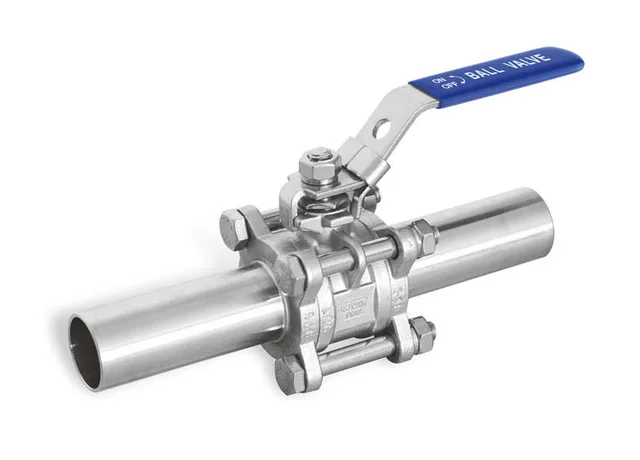 Sanitary long-butt weld ball valve