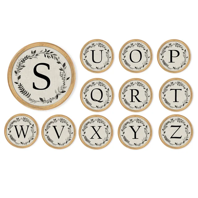 Custom Initial Family Name Wooden Sign for Farmhouse Home Decor, Circle Wooden Wall Art A.B.C.D.E