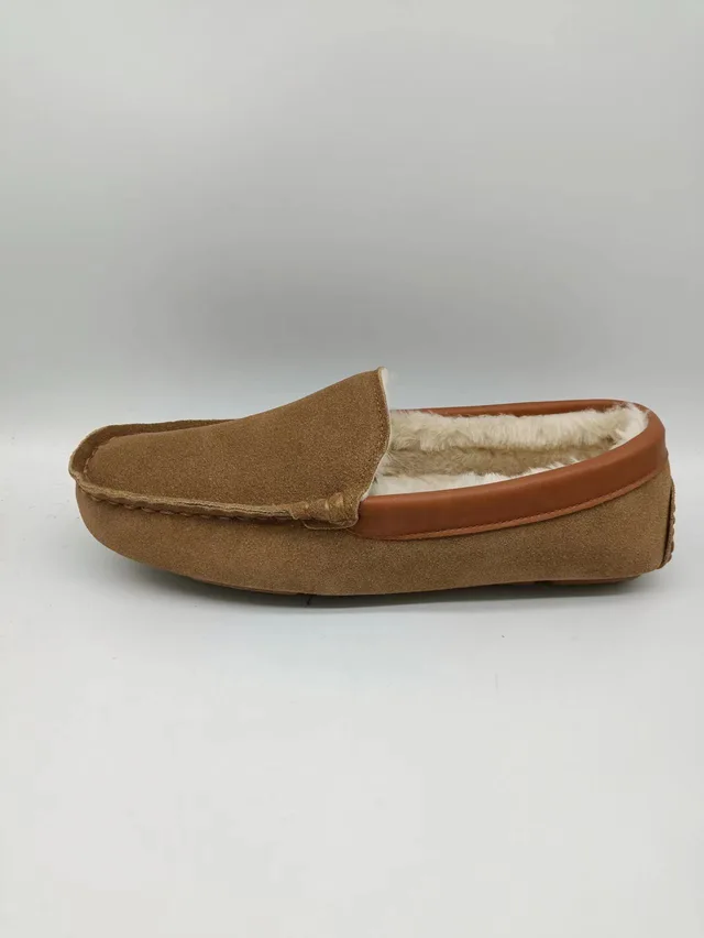 Men's Moccasin Indoor /Outdoor Slippers Sheepskin fur Slip on Sheepskin Cow Suede Leather lace