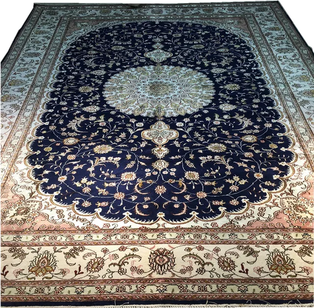 Persian splendor 6x9ft dark blue color hand knotted art silk persian carpet home carpet collection