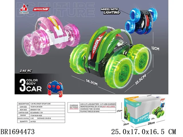 1:24 2.4G Radio Control lights stunt car 3 color include battery