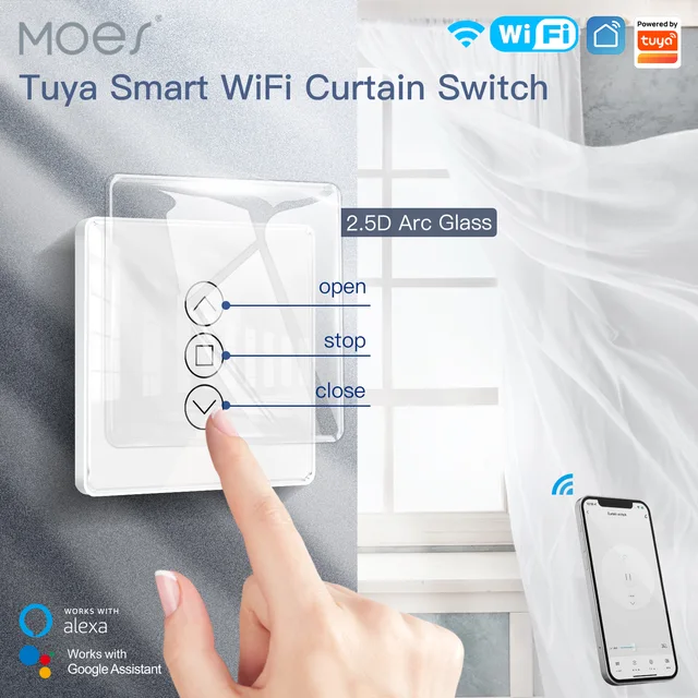 WiFi Smart 2.5D Arc Glass Touch Panel Curtain SwitchSmart Life/Tuya APP Wireless Remote Control