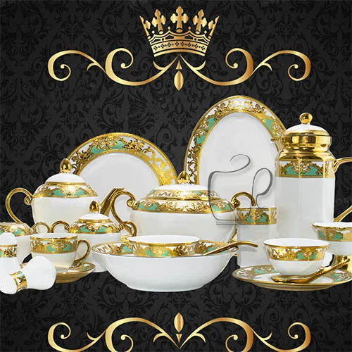 81pcs/101pcs/102pcs Royal Modern 24k Gold Plated Design Ceramic Fine Porcelain Dinnerware Set