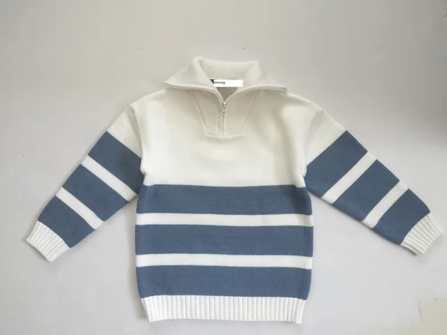 Boys knitted high neck and stripe sweater