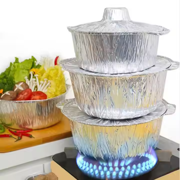EU packaging Silvery Round Aluminum Foil Pot EG075