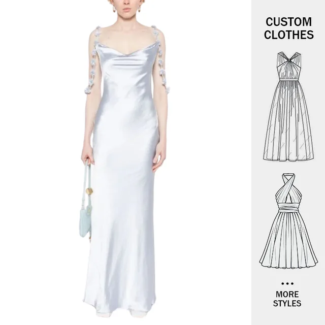 Backless Draped Halter Neck Flower Decoration Satin Gown Elegant Prom Gowns Party Dresses Women