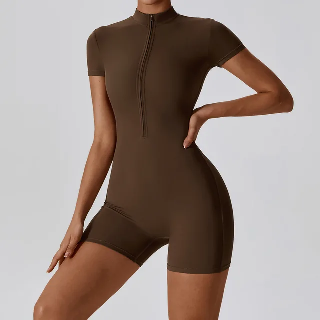 Short sleeve zipper yoga jumpsuit