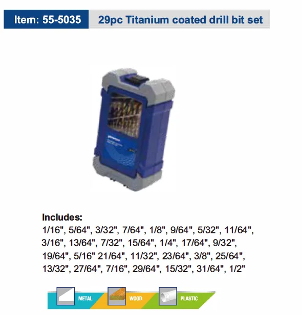 29pc Titanium coated drill bit set