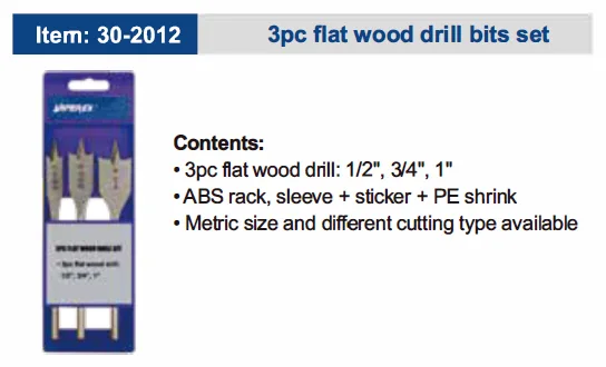 3pc flat wood drill bits set