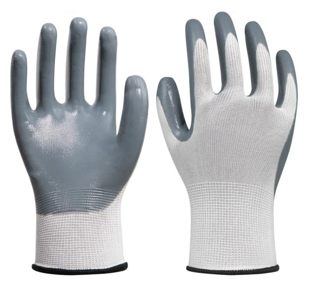 13 gauge polyester with smooth nitrile palm coating work glove,