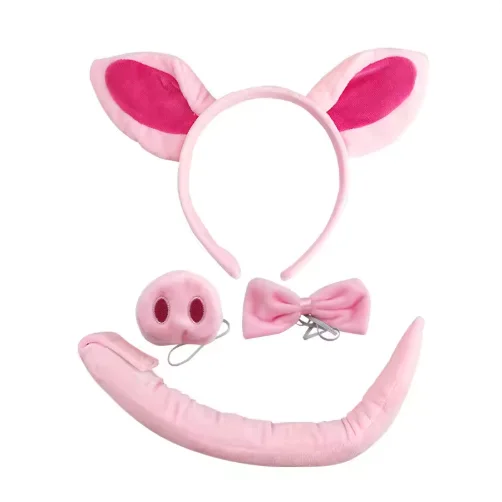 Pink Pig Costume Set Pig Ears Nose Tail and Bow Tie