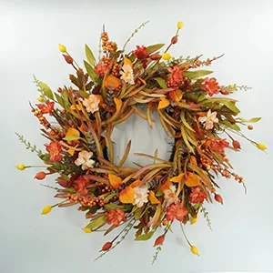 Wreath Decorated with Colorful Autumn Flowers