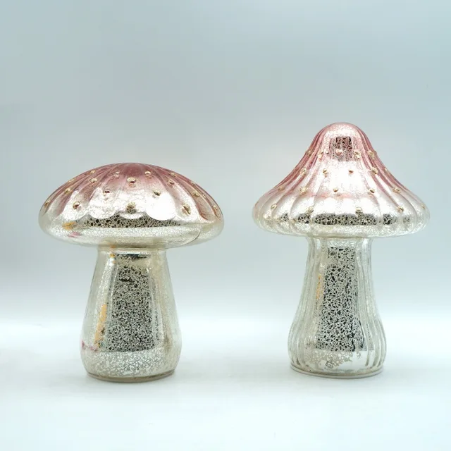 Glass decorative mushroom, lighted tabletop harvest festivel, holiday decoration with light