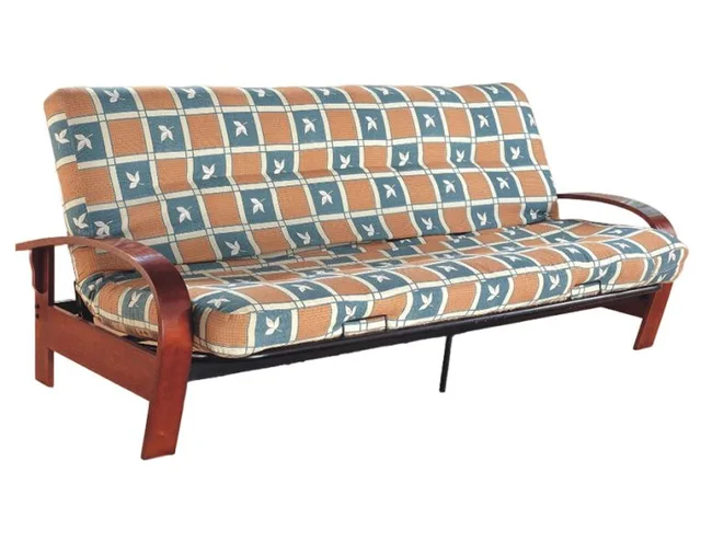Full-Size Futon Sofa Bed, Wooden Arms With Mission Style Frame