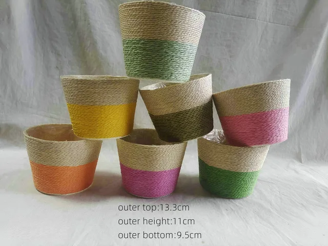 Paper rope flower pot with hard plastic liner