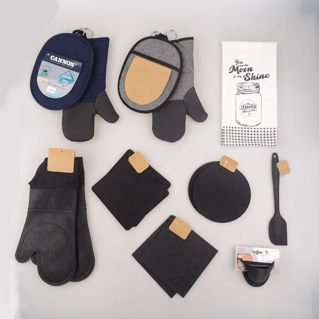 Kitchen cooking set with glove silicone pot holder with towel、tea towel printing / tea towel/