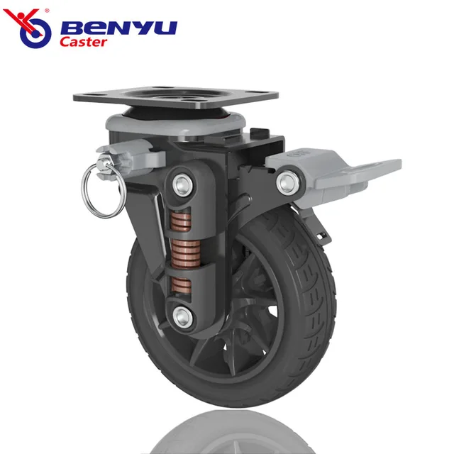 Benyu New Arrival 4inch Medium Duty Spring Shock Absorber Caster Wheels