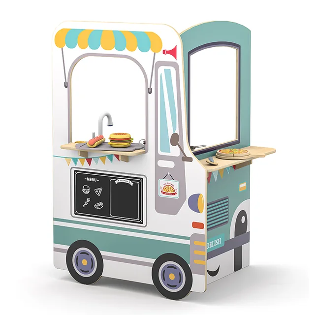 Children's Wooden Pretend Play Mobile Food Truck & Snack Stand Playset