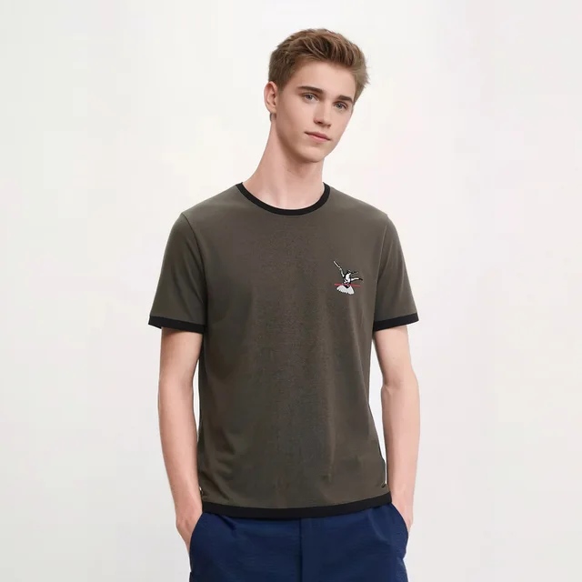 Zhenyang men's t-shirts fashion clothing embroidered knitted interlock cotton streetwear 260gsm