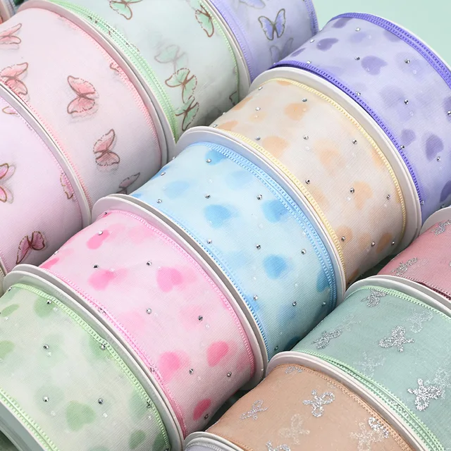 Organza Ribbon with Rhinestones – Decorative Hair Bow Ribbon for DIY Accessories & Gift Wrapping