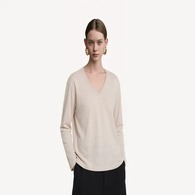 Zhenyang Ladies' T-shirts lace long sleeve linen knitted jersey gold printing 190gsm MW0450