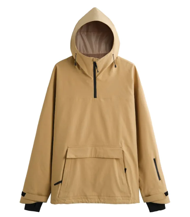 Men's Waterproof Half-Zip Hooded Ski Coat with Adjustable Cuffs & Multi-Pocket Design