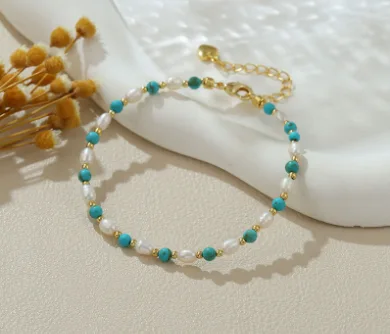 Stone Beads Rice Shape Freshwater Pearl Bracelet Adjustable Wholesale Price